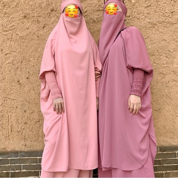 Light Pink Two Piece Jilbab Set Muslim Woman Prayer Dress - Picture 1 of 2